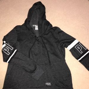 Pink hoodie tie up front